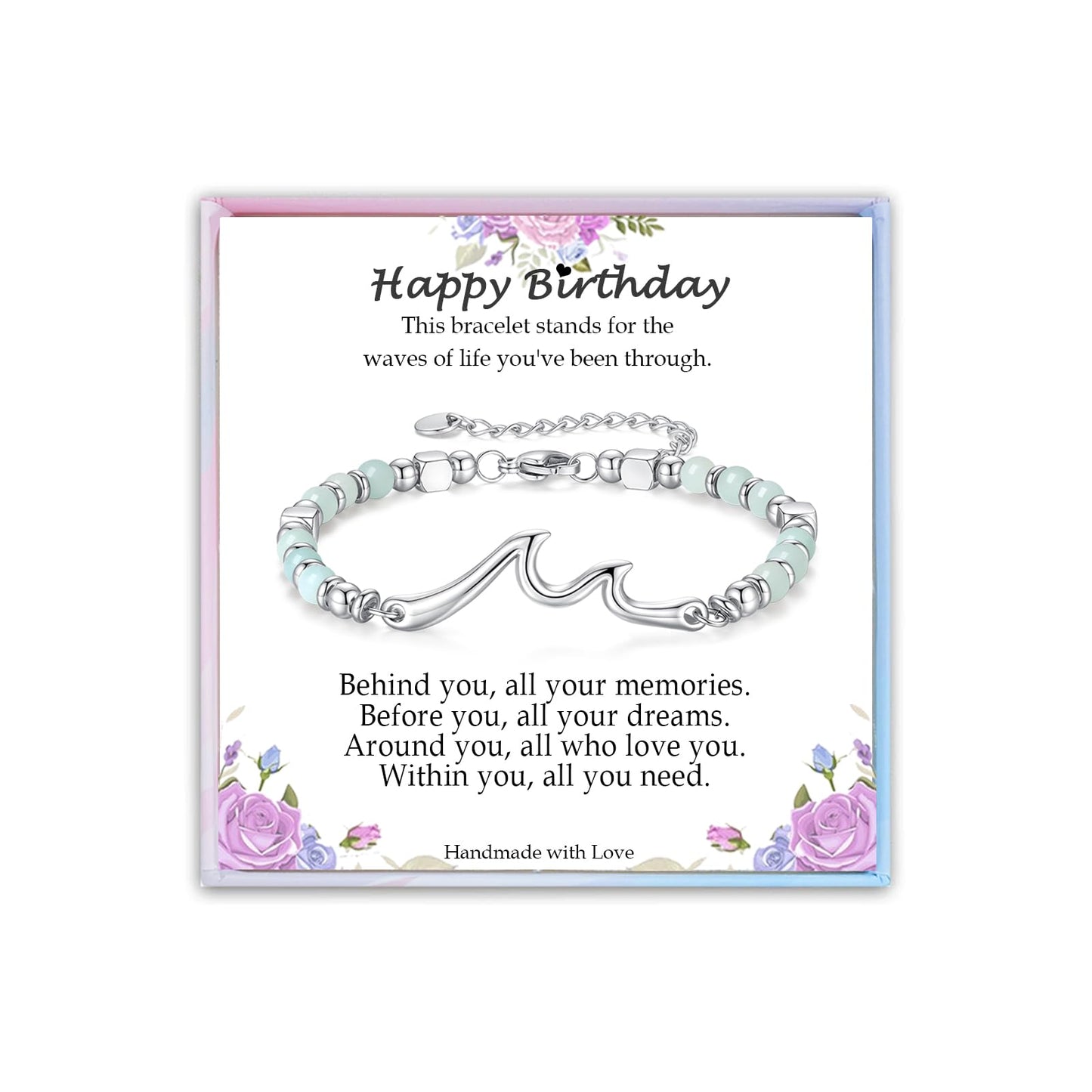 Birthday Gifts for Women, Unique Amazonite Wave Bracelet Gifts for Happy Birthday 18th，21st, 30th, 40th, 50th, 60th Birthday Gift Ideas for Bestie Friend Sister Mom Daughter Wife Grandma Grammy Nonna