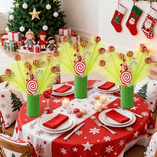 3Pcs Christmas Centerpiece Table Decorations, Red Berry Candy Decorative Jar Christmas Centerpieces for Tables, Holiday Ja...