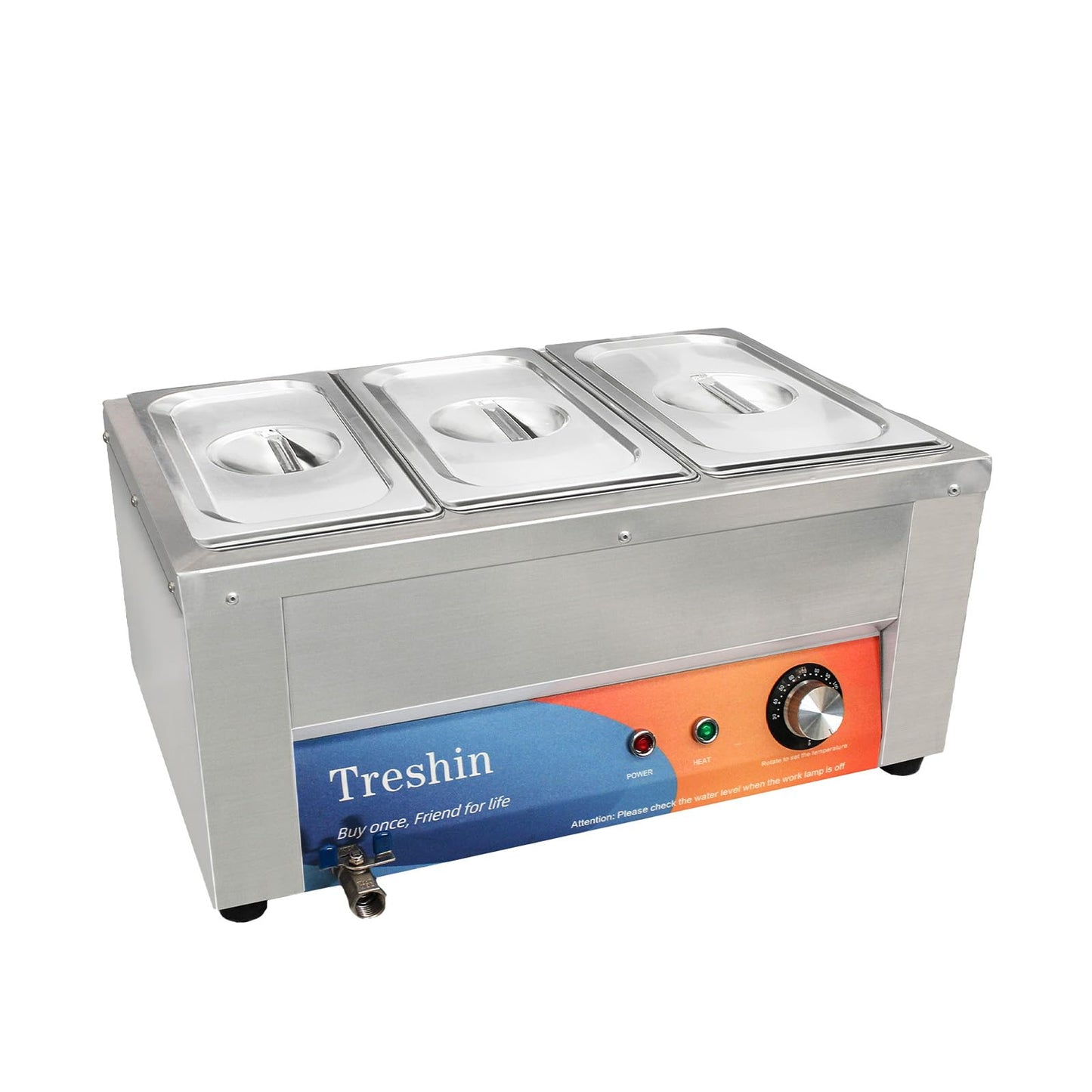 Treshin 3 Pan Commercial Food Warmer 21 Qt Capacity 1200W Stainless Steel Electrical Bain Marie Buffet Food Warmer Steam Table with Temperature Control & Lid for Home, Party, Catering, Restaurants