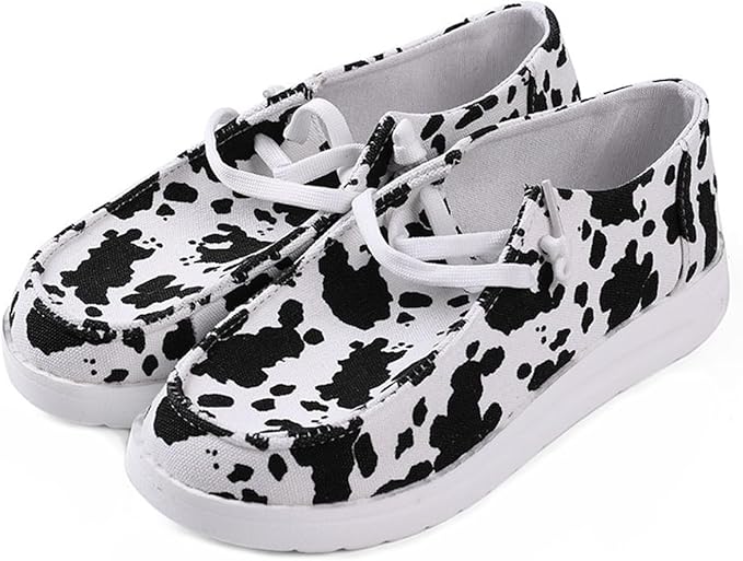RACHAPE Cow Print Shoes Canvas Sneakers for Women Slip-Ons Flats Ladies Loafers