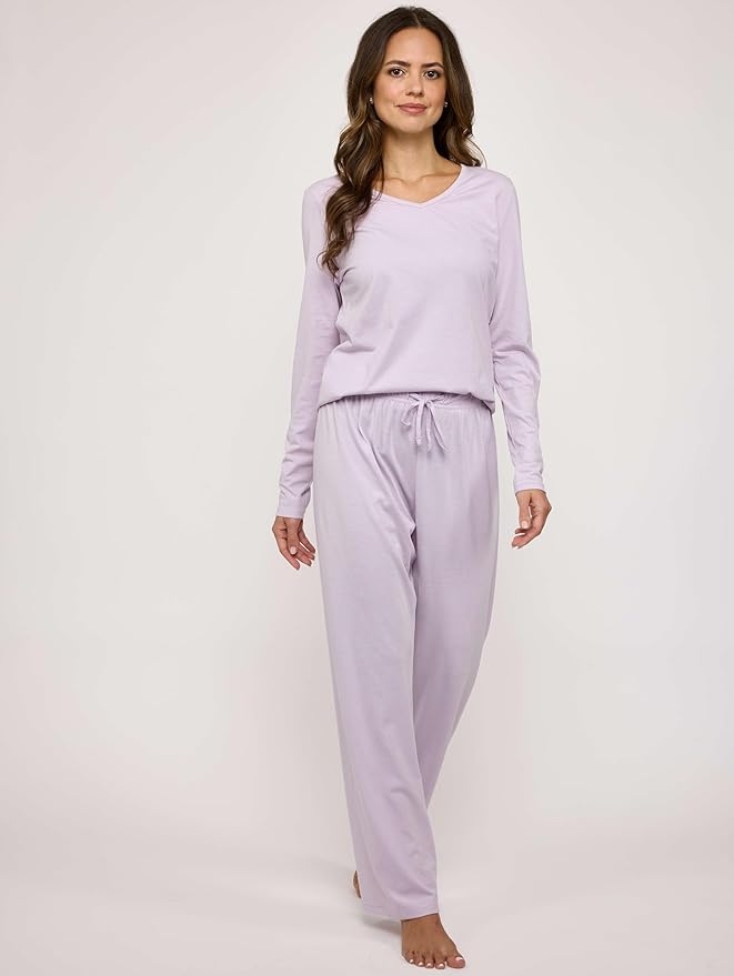 Real Essentials 2 Pack Women's Soft Cotton Long Sleeve Pajama Set with Pants - Lounge Sets for Women (Available In Plus)