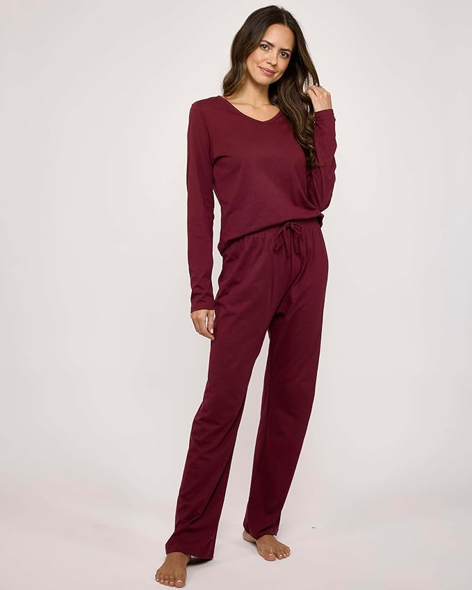 Real Essentials 2 Pack Women's Soft Cotton Long Sleeve Pajama Set with Pants - Lounge Sets for Women (Available In Plus)