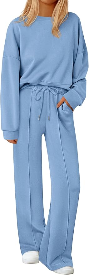 PRETTYGARDEN 2 Piece Sets For Women Fall Trendy Long Sleeve Sweatshirt Wide Leg Pants Loungewear Set Matching Sweatsuit