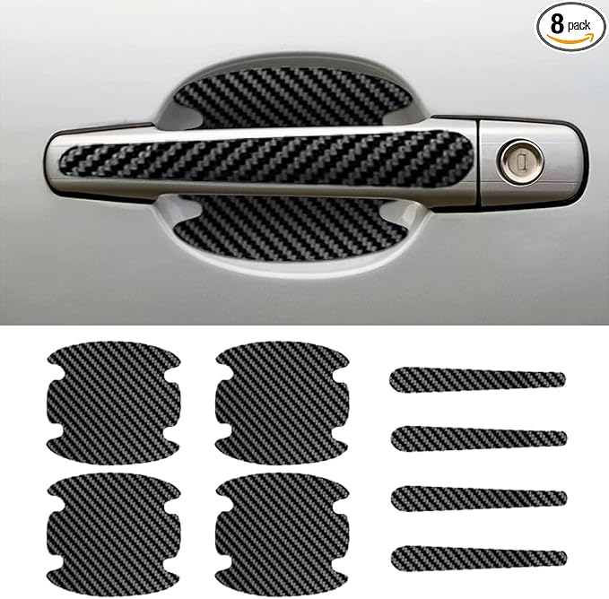 8PCS Car Door Handle Scratch Protectors, Carbon Fiber Car Door Handle Bowl Sticker, Universal Auto Doors Handles Paint Gua...