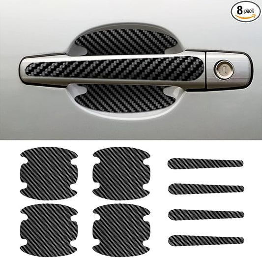 8PCS Car Door Handle Scratch Protectors, Carbon Fiber Car Door Handle Bowl Sticker, Universal Auto Doors Handles Paint Gua...