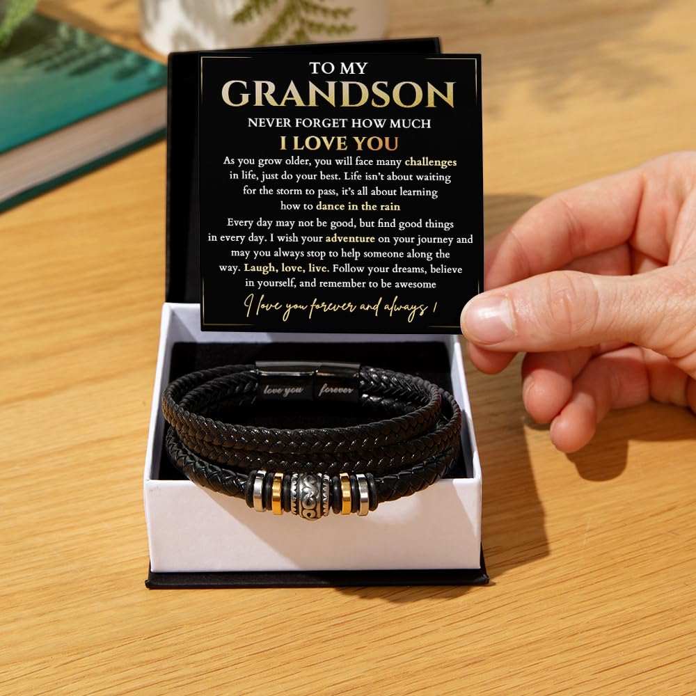 To My Grandson Bracelet, Grandson Bracelet From Grandma, Grandsons Gift From Grandparents, Anniversary Graduation Valentine Christmas Birthday Gifts For Grandsons With Message Card And Gift Box