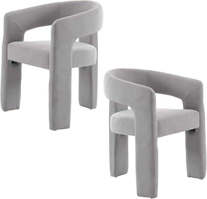 DAYALANE Modern Barrel Dining Chair, Upholstered Accent Kitchen Chair with Arms Comfy Chenille Side Chair for Living Room/Home Office/Reception, Grey Chenille