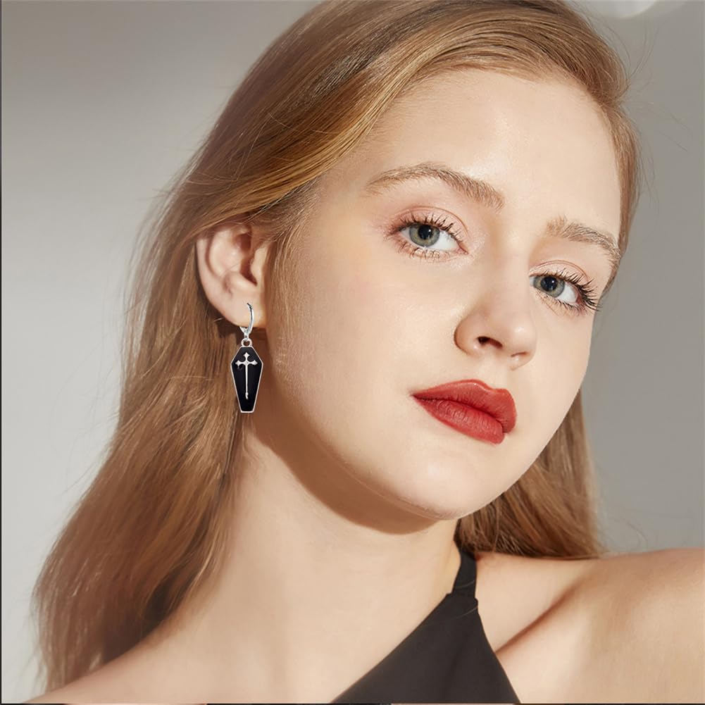 ANXIN STORE Gothic Retro Exaggerated Creative Cross Earrings Punk Style Funny Exaggerated Alternative Personality Earrings Female Gift (Black earrings)