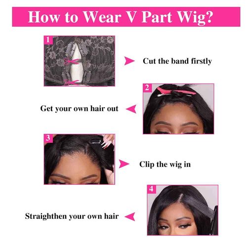 Amznlady V Part Wigs Straight Brazilian Virgin Human Hair Wigs for Black Women Upgrade U Part Wigs Glueless Full Head Clip In Half Wig V Shape Wig No Leave Out 180% Density Natural Color 18"