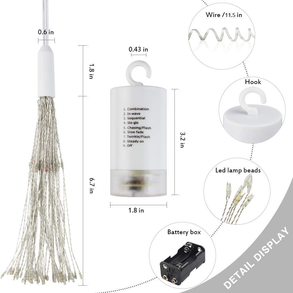 FOOING 4 Pack Firework Lights Led Copper Wire Star String Lights 8 Modes Battery Operated Fairy Lights with Remote,Wedding Decorative Hanging Lights for Party Patio Garden Decoration
