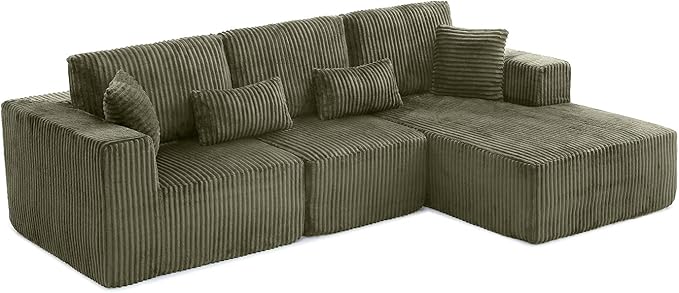 110” Modular Sectional Sofa, Cloud Sectional Couch with Deep Seat, Upholstered Boneless Couches for Living Room, Modern Modular L-Shape Sofa Couch with Chaise (Green, 110" Right Facing Chaise)