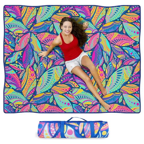 Fefede Waterproof Picnic Blankets Foldable & Portable 60''x80'' Boho Picnic Mat for Outdoors, Large Washable Picnic Blanke...