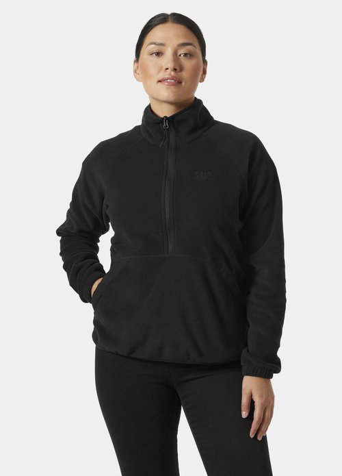 Helly-Hansen Rig Fleece 1/2 Zip Women's Cozy Outdoor Coat, Warm Layer for Hiking, Camping, and Everyday Adventures, 990 Black - XL