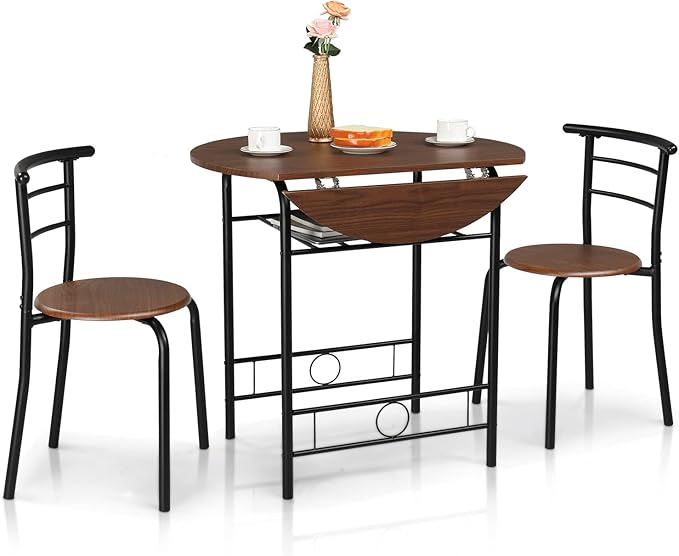 VINGLI 31.5" Drop Leaf Dining Table Set 3 Pieces for Small Space,Small Kitchen Table Set for 2,Round Folding Table with 2 ...