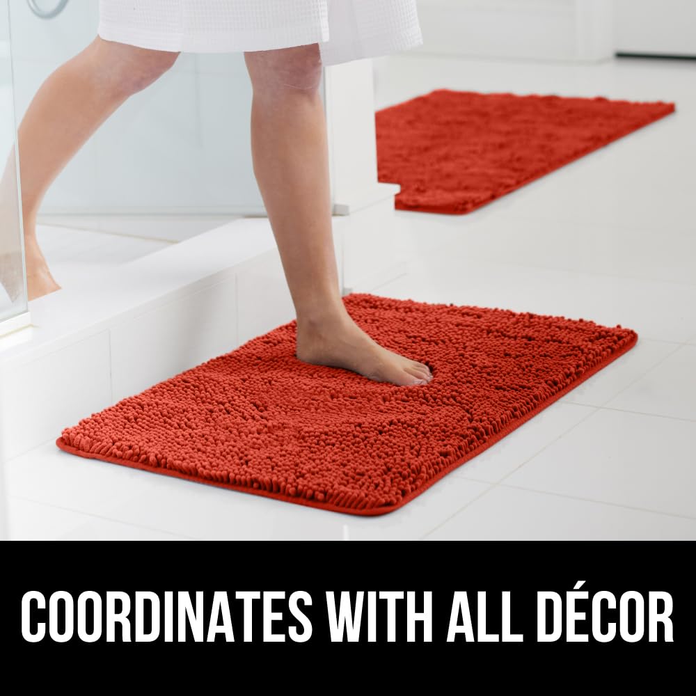 GORILLA GRIP Bath Rug Mat, Soft Absorbent Chenille, Quick Dry Microfiber Mats, Rubber Backing Washable Shower Floor Rugs, Bathmat Runner, US Designed Bathroom Home Accessories 24x17, Sunset Orange