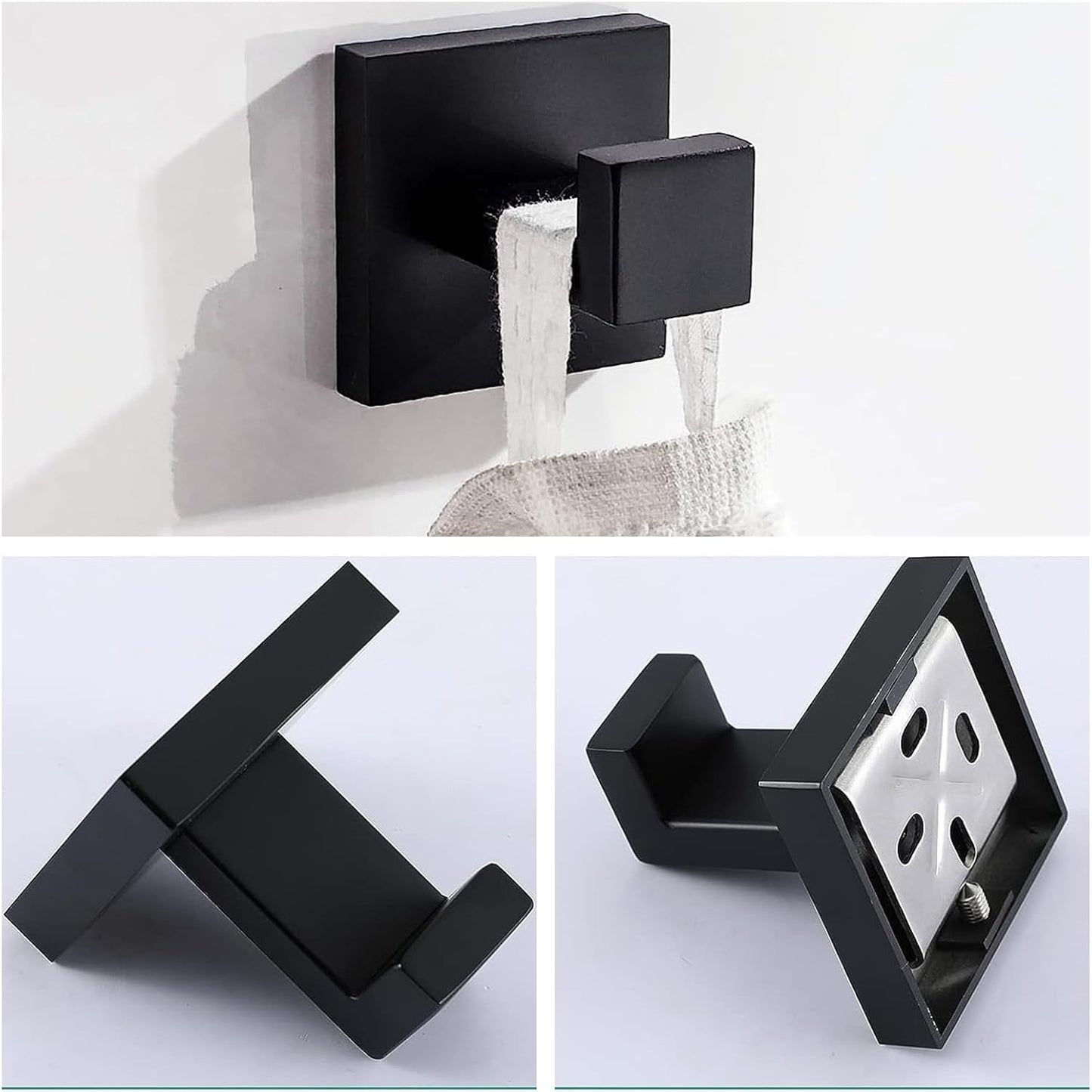 TAUN Bathroom Towel Bar Set 10 Pieces Matte Black Square Modern Bathroom Hardware Set SUS304 Bathroom Accessories Set Towel Rack Set for Bathroom Wall Mounted (Matte Black, 24 Inch), 10P-PHVC