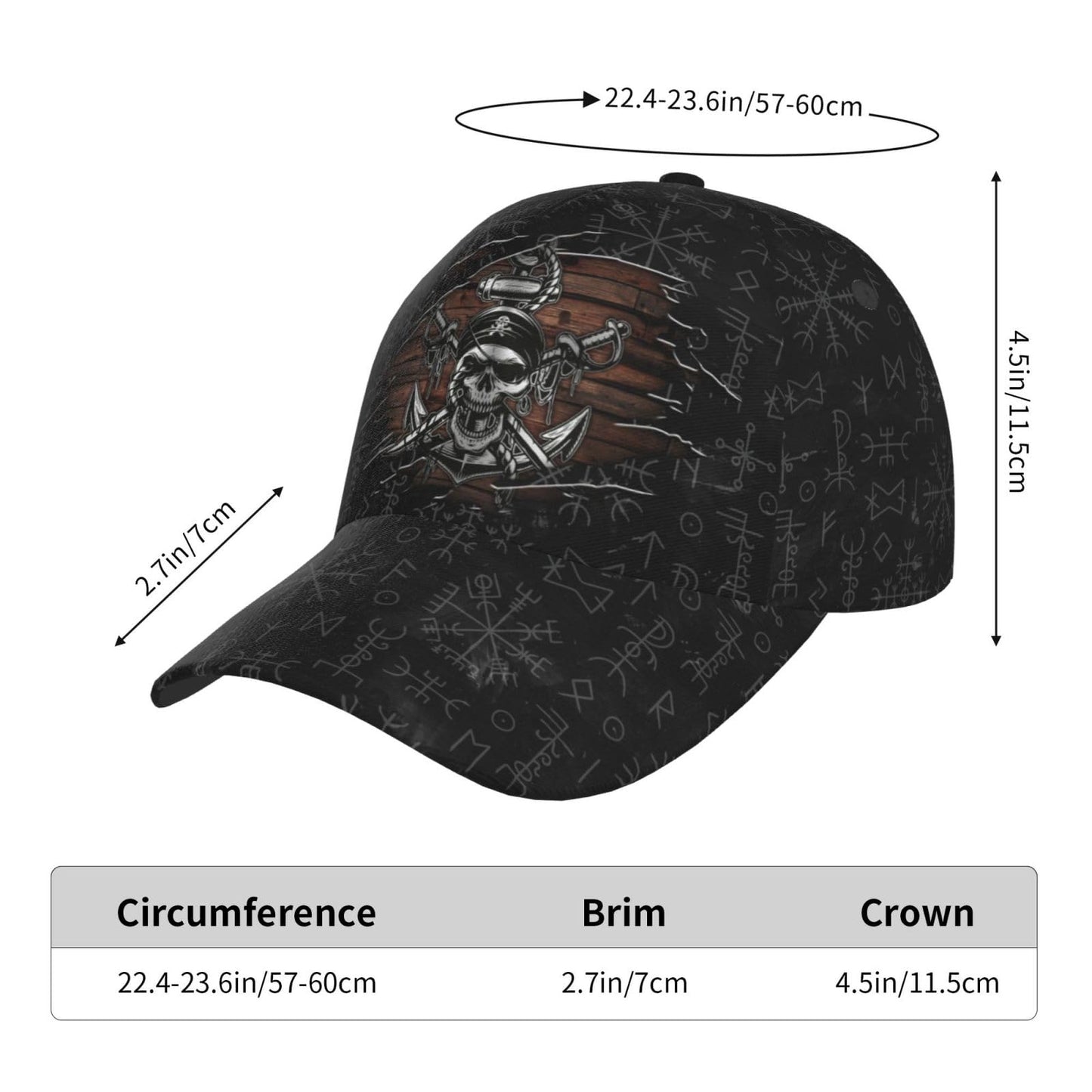 THE PIRATE KING Anime Pirate Captain Baseball Cap Skull Print Hat Halloween Baseball Cap Adjustable for Men and Women Black