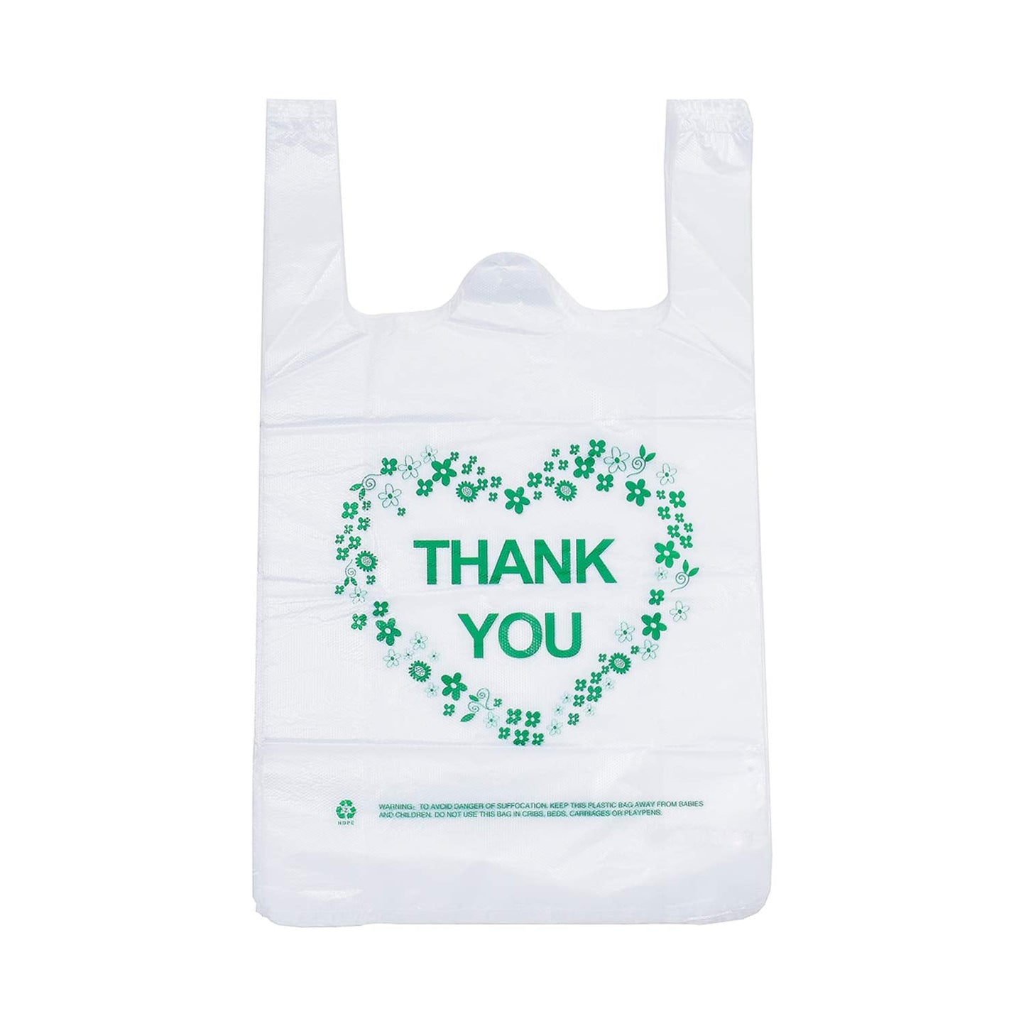 LazyMe Thank You T Shirt Bags White Plastic Grocery Bags with Handles, Standard Supermarket Size, 12 x 20 inch (100 pcs)