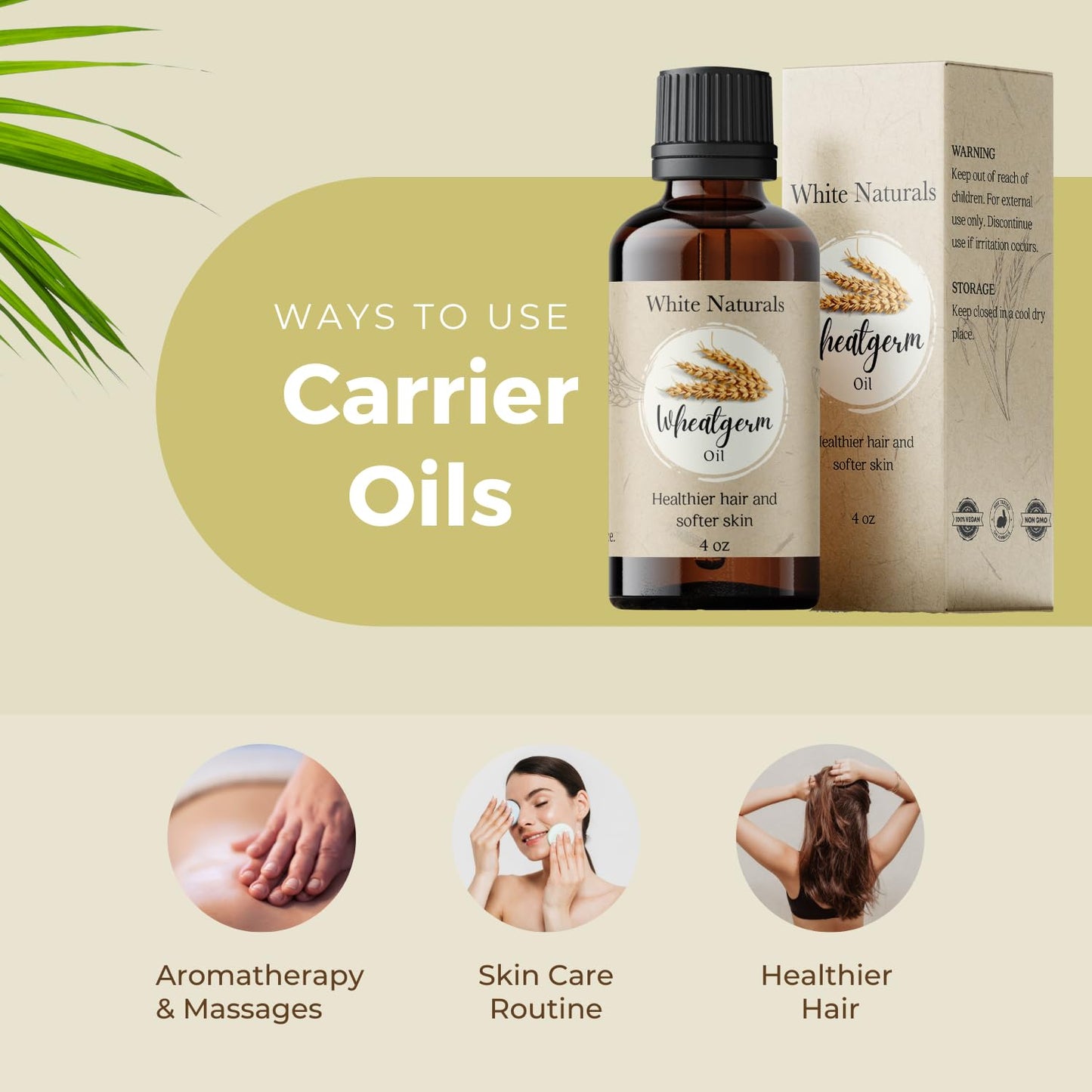 Wheatgerm Carrier Oil, Cold-pressed Unrefined, Organic 100% Pure, Wheat Germ, Rich in Vitamin E, For Skin, Hair, Nails & Stretch