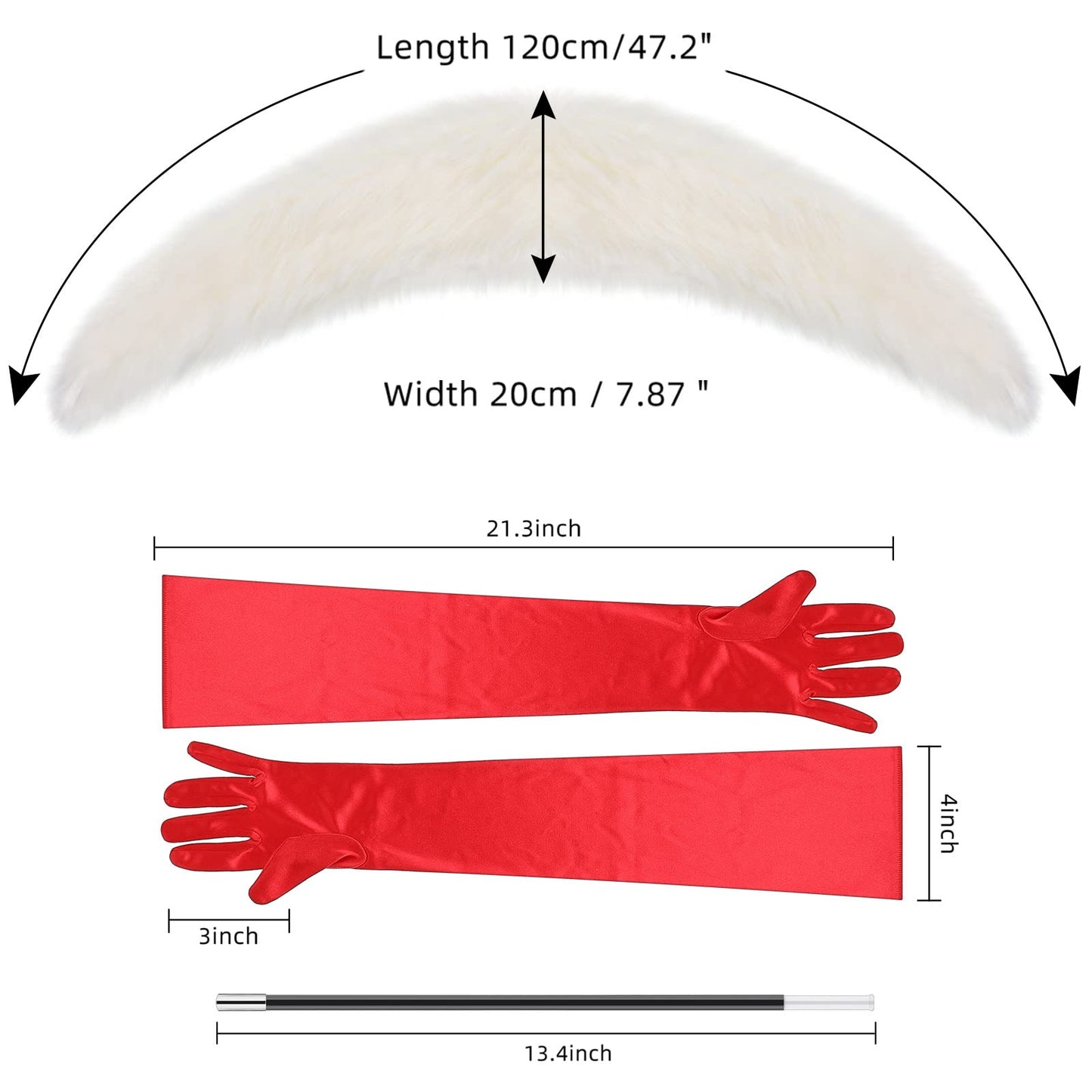 Zhanmai Halloween Costume Women 1920s Accessories Faux Fur Shawls Red Satin Opera Gloves Fake Long Holder for Cosplay Party