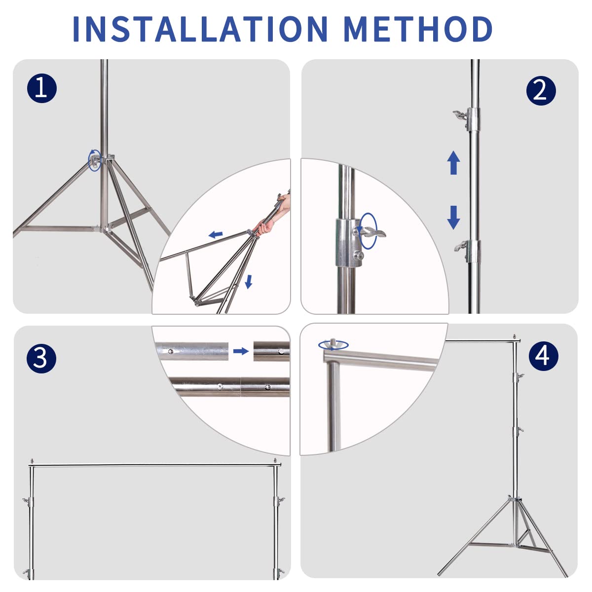 GSKAIWEN 8.5 * 10 FT Stainless Steel Backdrop Stand,Photo Video Adjustable Background Support System Stand Kit with Carry Bag for Parties,Wedding,Photography Studio