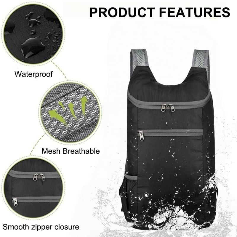 Packable Backpack for Men Women, 15L Waterproof Foldable Hiking Backpack with Breathable Shoulder Strap, Lightweight Outdo...