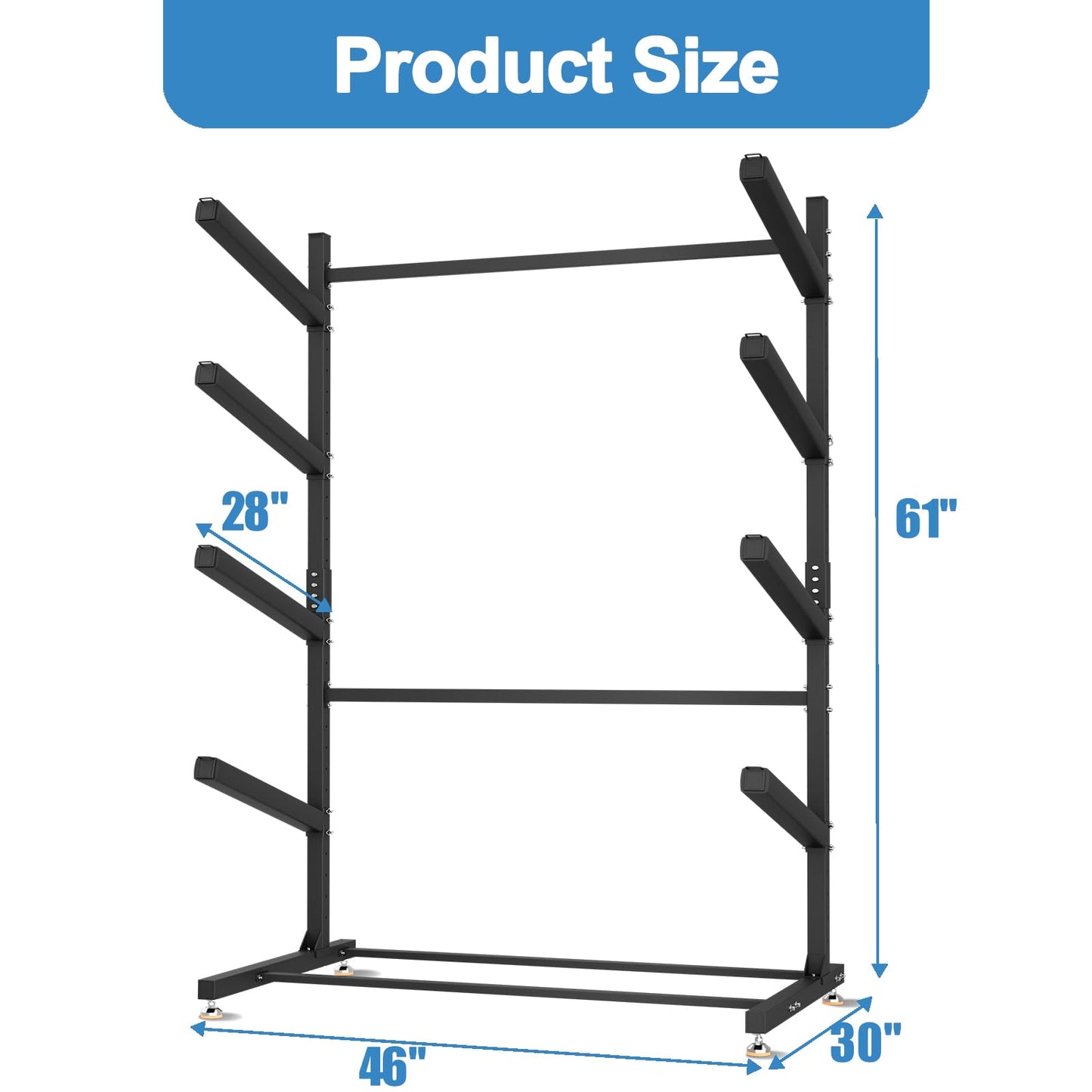 Kayak Rack Freestanding, Heavy-Duty Kayak Storage Rack W/Non-Slip EVA Pad/Powder-Coated Steel/Hooks Adjustable Paddle Board Canoe Racks for Outdoor Storage, Weather-Resistant Kayak Stands for Garage