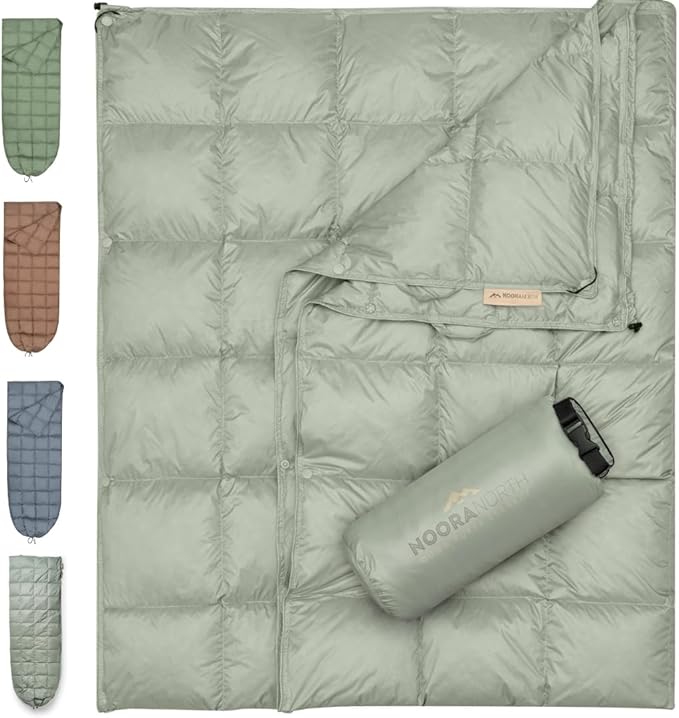 Noora North Down Camping Blanket with Footbox – Lightweight, Packable, Water Resistant Backpacking Quilt & Warm Puffy Comp...