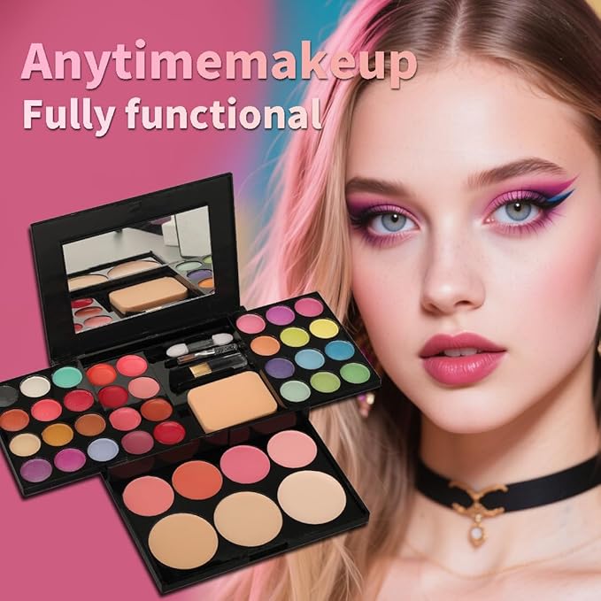 Badhare Beauty Full Face Palette Makeup Kit 24 Color Eyeshadow Palette, 8 Lip Gloss, 4 Blush, 3 Dual Powder, with Brushes & Mirror | Travel Friendly Professional Cosmetic Set with Shimmer Shades