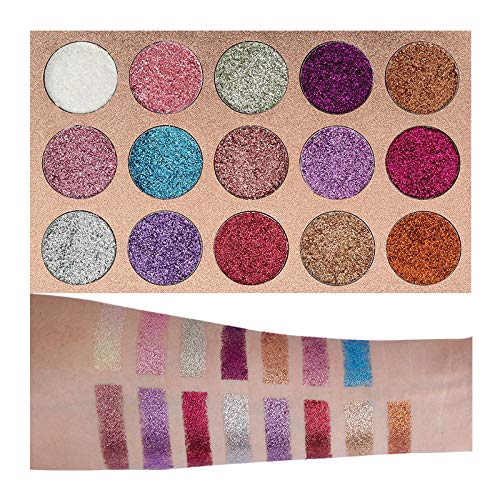 BestLand 15 Colors Glitter Eyeshadow Palette Shimmer Ultra Pigmented Makeup Eye Shadow Powder Long Lasting Waterproof Holi...