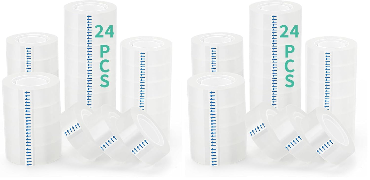 OWLKELA 24 Rolls Transparent Tape Refills, Clear Tape, All-Purpose Transparent Glossy Tape for Office, Home, School (Pack of 2)
