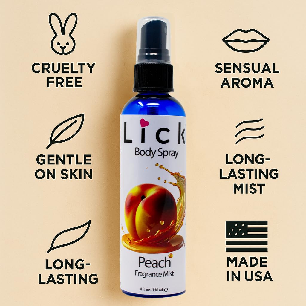 LICK Peach Scented Body Spray - Light and Fresh Fruity Mist - 4 fl oz