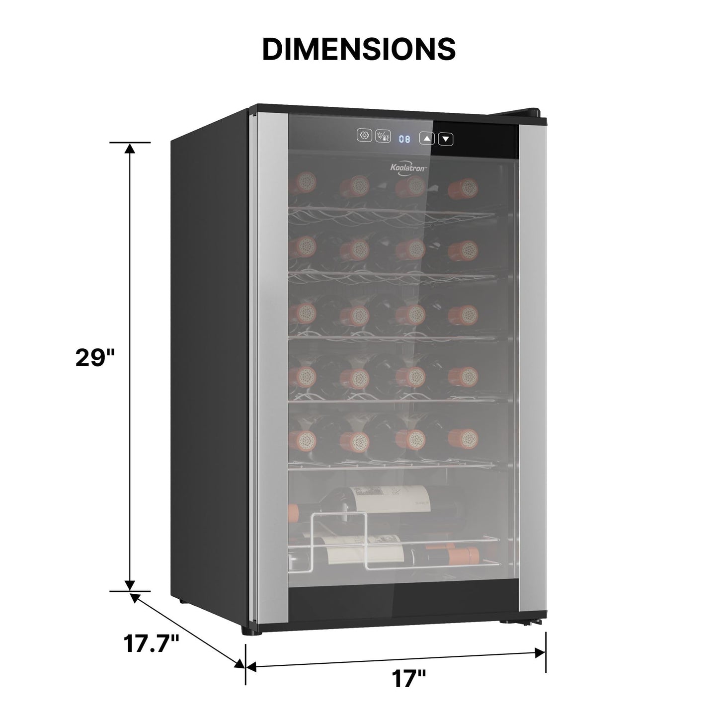 ‎Koolatron Wine Fridge - Wine Cooler, 24 Bottle Wine Cabinet for Champagne, Red & White Wine, Freestanding Cellar For Bar, Home, Kitchen, Double Paned Glass Door, (68L)