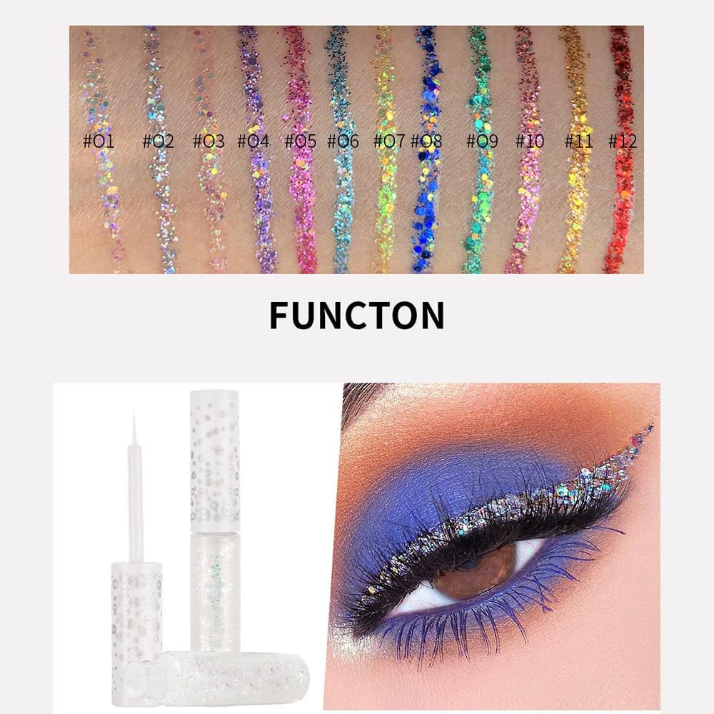 Quxunzzz Liquid Glitter Eyeshadow & Eyeliner - Metallic Glitter Shimmer Eye Looks, Waterproof, Long Lasting & Quick-Drying Spark