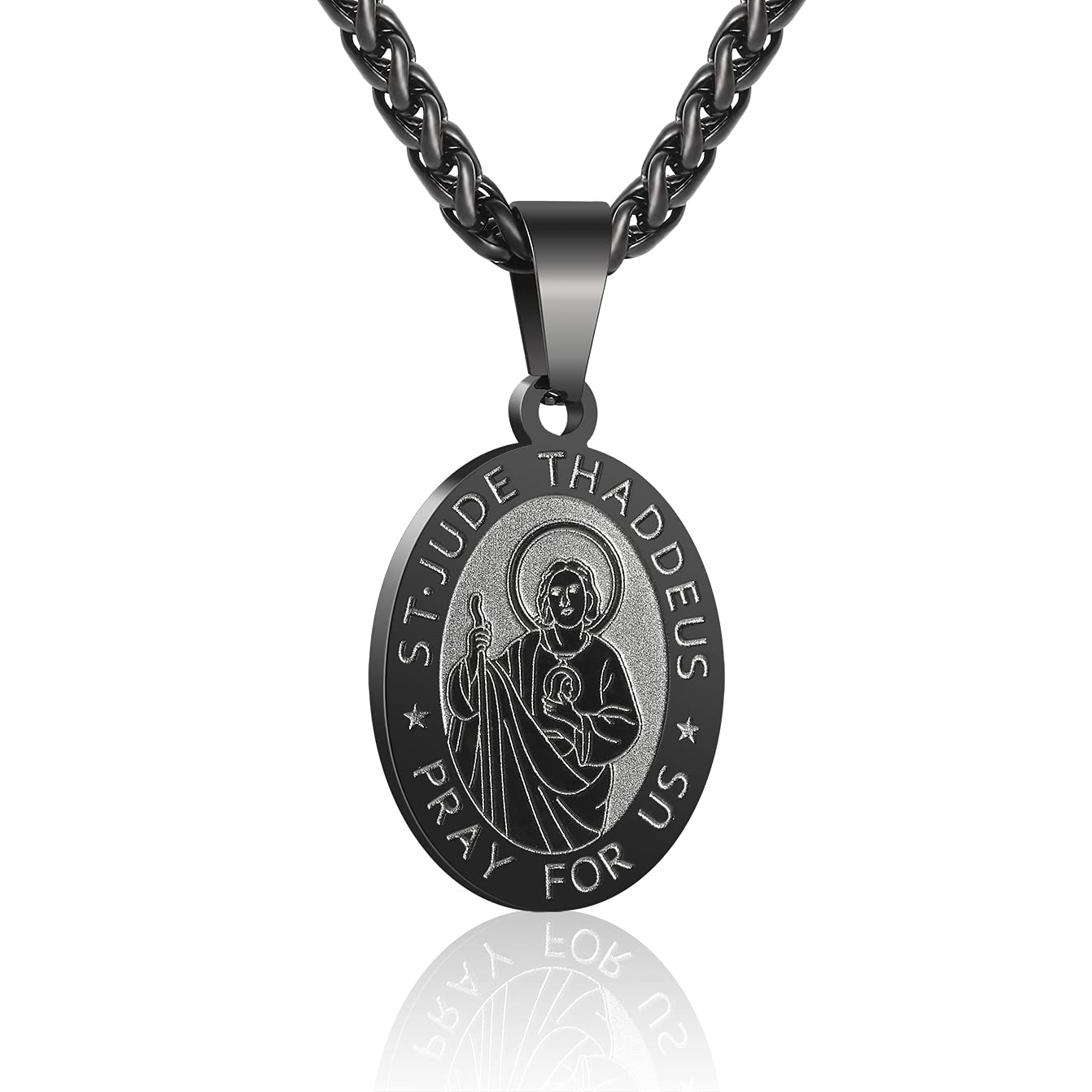 Zocomi Black Saint St Jude Thaddeus Medal Necklace for Men Boys, St. Jude Pendant Chain Jewelry Catholic Christian Religious Bap