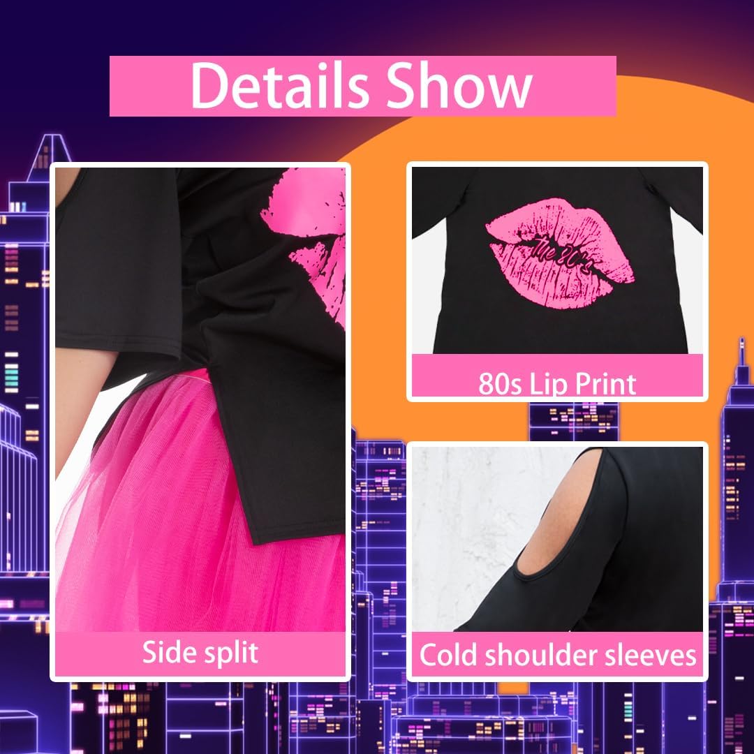 Yoody 80s Outfit for Women Plus Size 80s Costumes Oversized Shirts Tutu Set 12-14