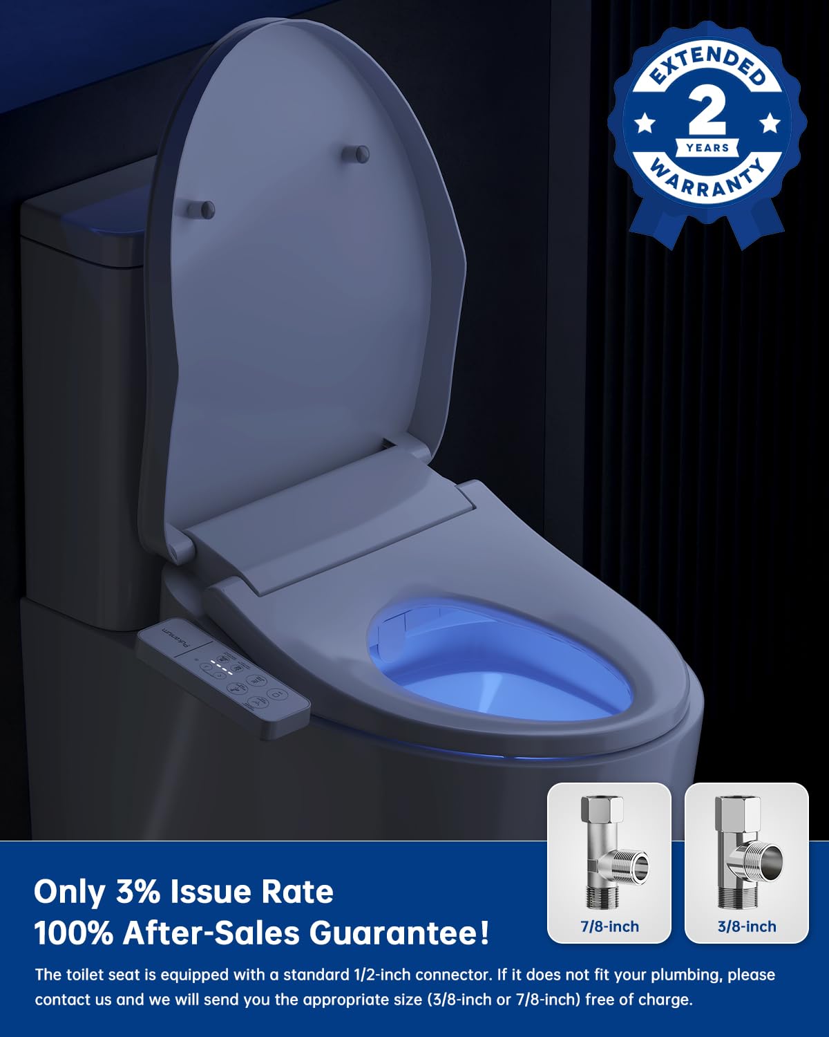 PUKANIUM Heated Smart Toilet Seat with Feminine Wash & Dryer, Elongated Bidet with Adjustable Water Temperature, Pressure & Nozzle Position, Easy Installation & Soft-Close Lid for Modern Bathrooms