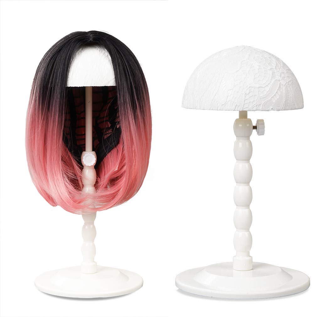 Youngther Wig Stand Adjustable Height Hat Display Portable Folding Wig Head Holders Plastic Wig Stand for Styling Wig Hair Dryin