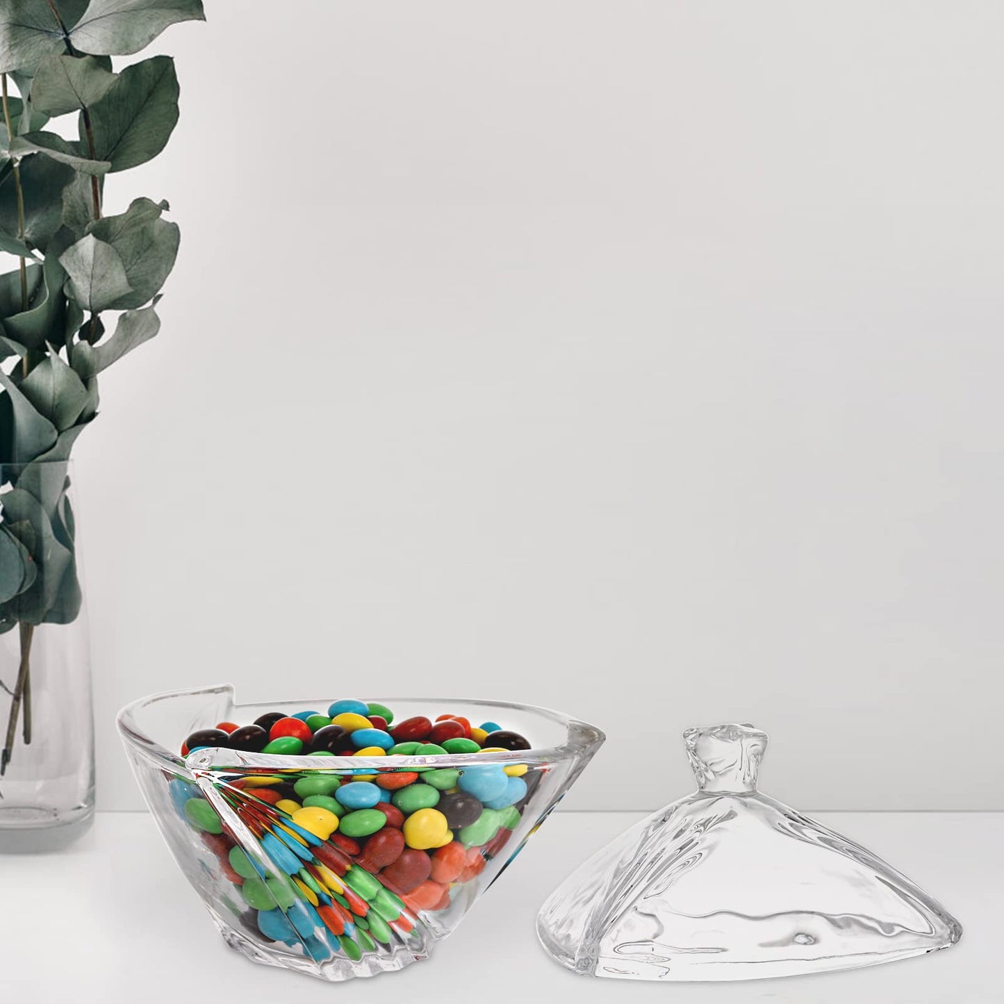 SOUJOY 2 Pack Glass Dish With Lid, Clear Covered Candy Bowl, Retro European Jar for Home Kitchen Office Table Halloween