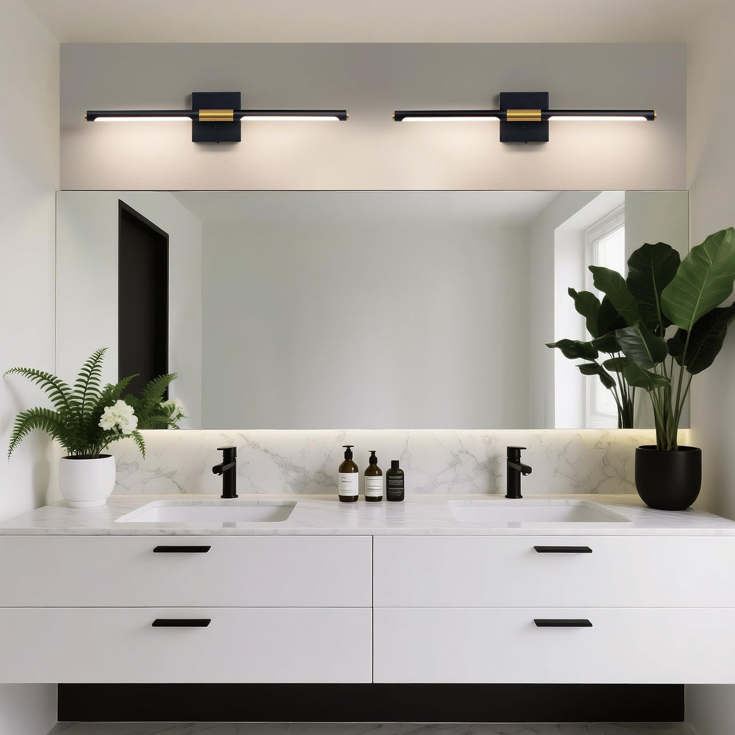 Faziyo Black Gold Vanity Light Fixtures for Bathroom Over Mirror 24 inch LED Bath Sconces IP44 5CCT Adjustable Morden Picture Lights for Paintings (Built-in Dimmer)