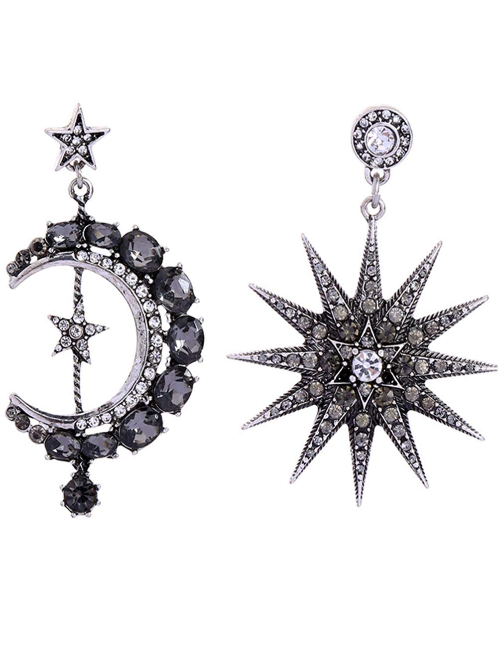 Black Dangle Earrings, Mismatched Zinc Sun and Moon earrings, Gothic earrings, Goth earrings