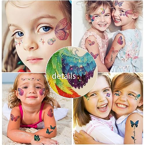 18 Sheets Glitter Temporary Tattoos for Women, Rosymormor Fairy Butterfly Flower Fake Tattoos for Party Favors, Face Glitt...