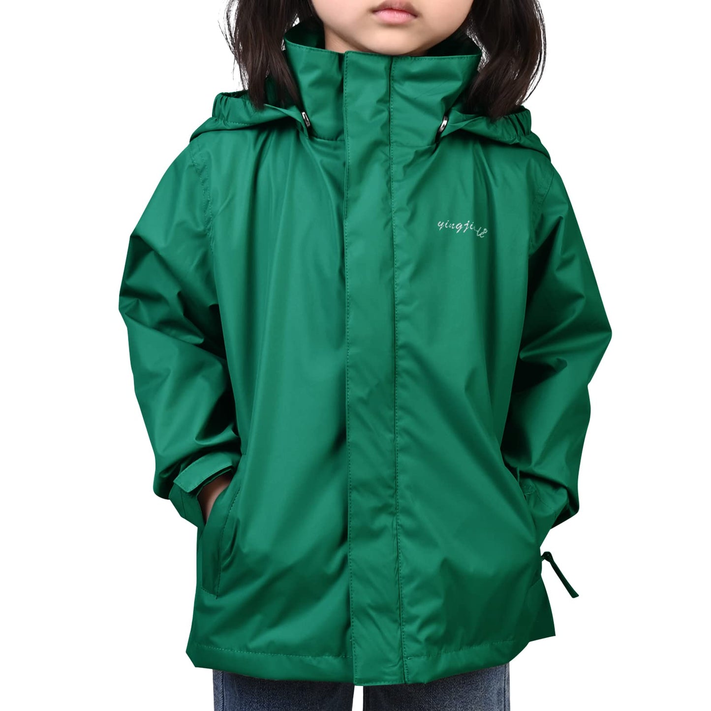 YINGJIELIDE Boys Girls Rain Jacket,Kids Lightweight Waterproof Hooded Raincoats Windbreakers,Outdoor Hiking Coat (9-10, Blackish Green)