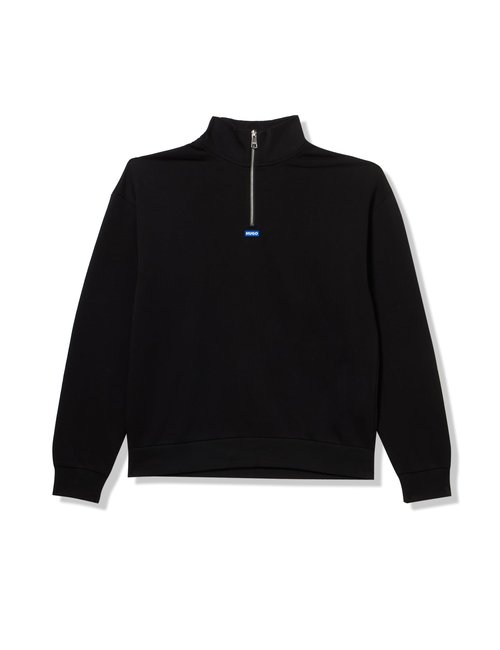 HUGO, Small Block Logo Cotton Quarter Zip Sweatshirt, Black Pepper, Small