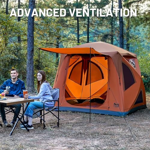 TIMBER RIDGE Camping Tent, 4 Person Instant Pop Up Hub Tent with 8 Windows, Easy 60 Second Setup, Weather Resistant Family...