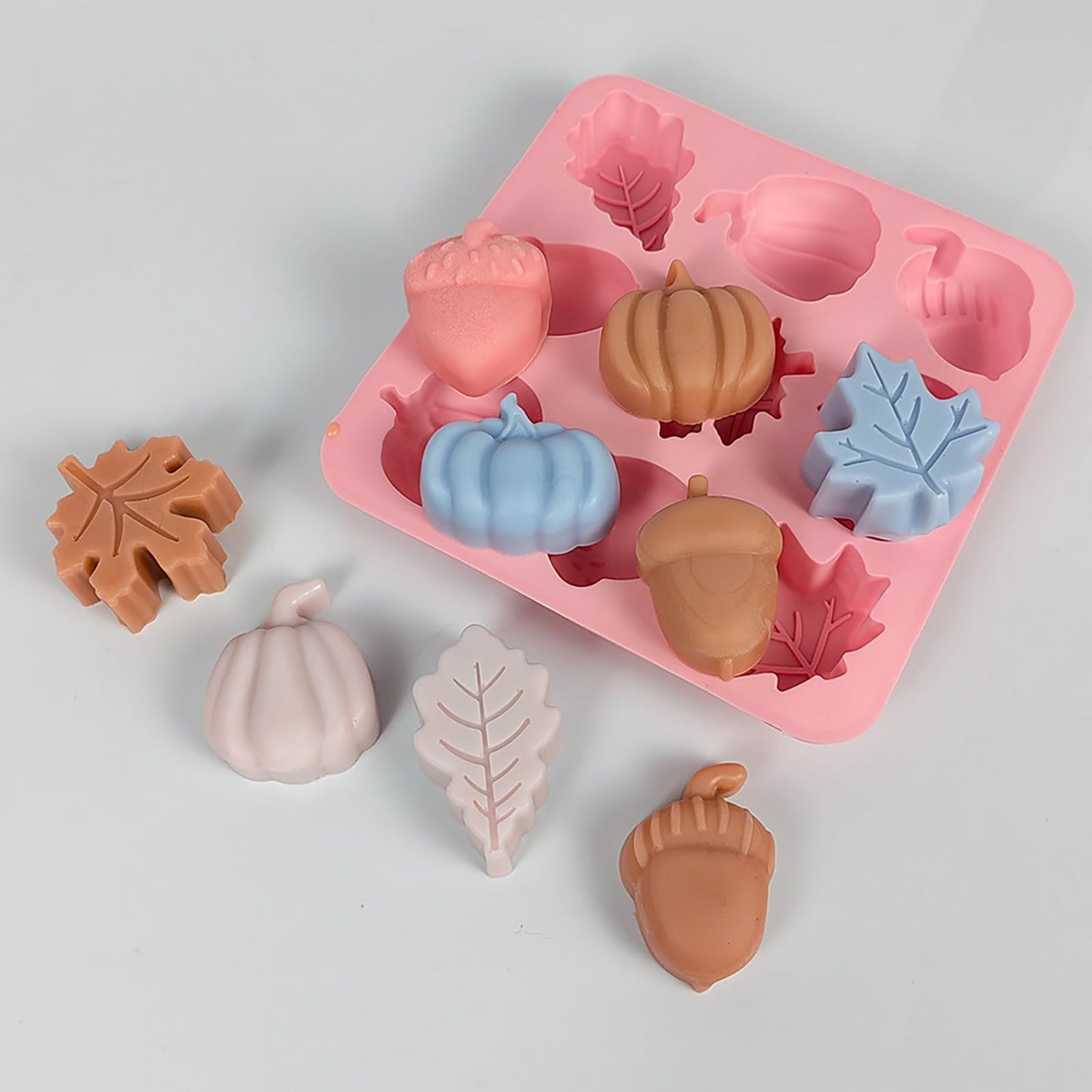 Fall Silicone Molds Pumpkin Chocolate Mold 2pcs Maple Leaf Acorns Shape Candy Soap Cake Baking Mold for Autumn,Thanksgiving, Halloween, Harvest