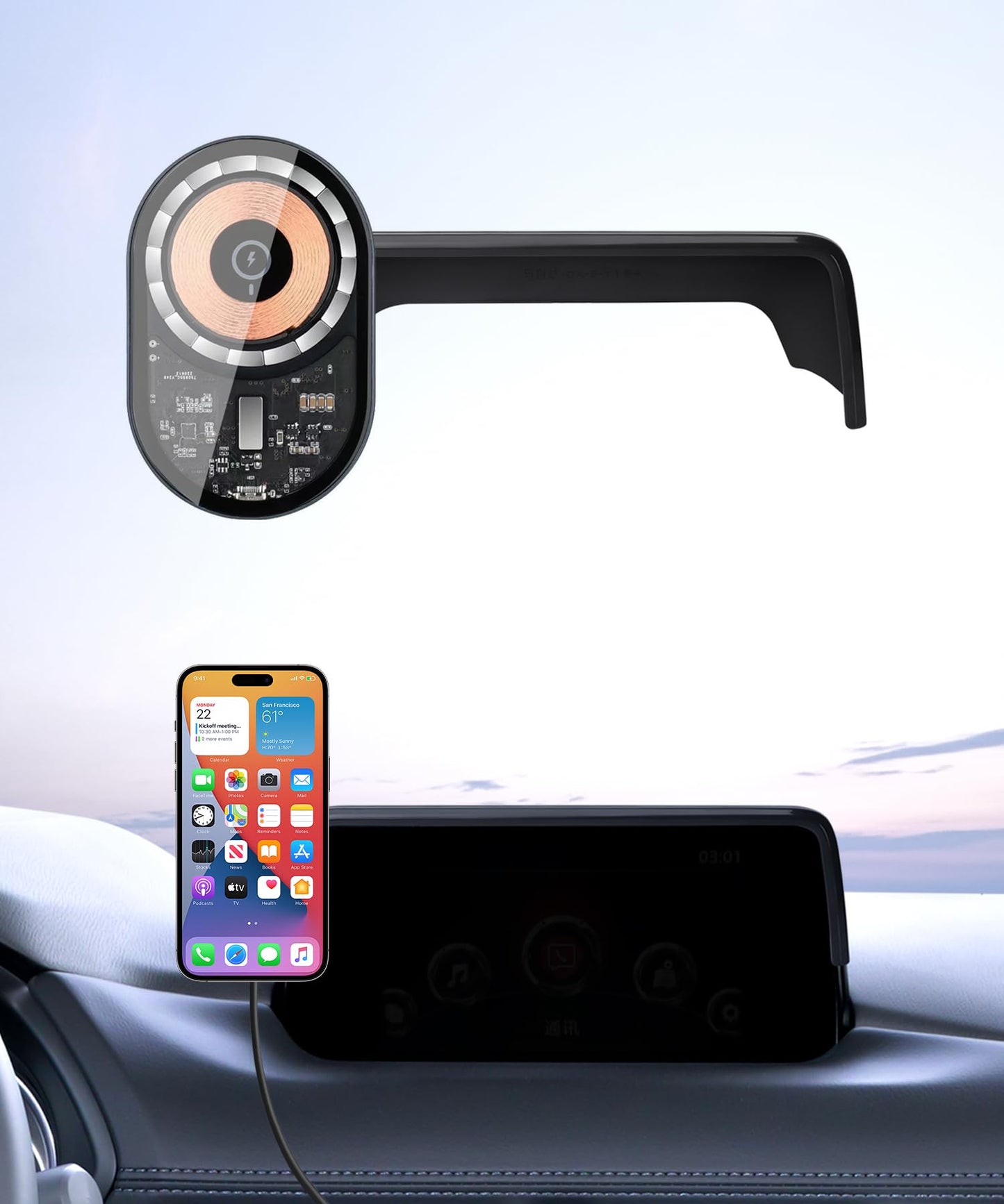 Masergogo Wireless Charging Car Phone Holder For Mazda Cx-5 2017-2020 Accessories 7 Inch Screen Fixed Clip,360 Rotation Car Phon