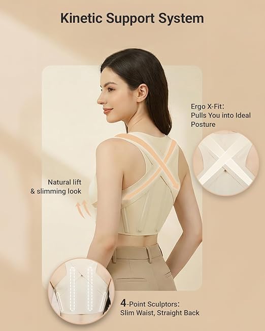 Hypoke® Premium Fabric Upper Back Brace Posture Corrector for Women, Kinetic Support Back Straightener Posture Brace for Women，Barely There Design For Office Professionals (Large)