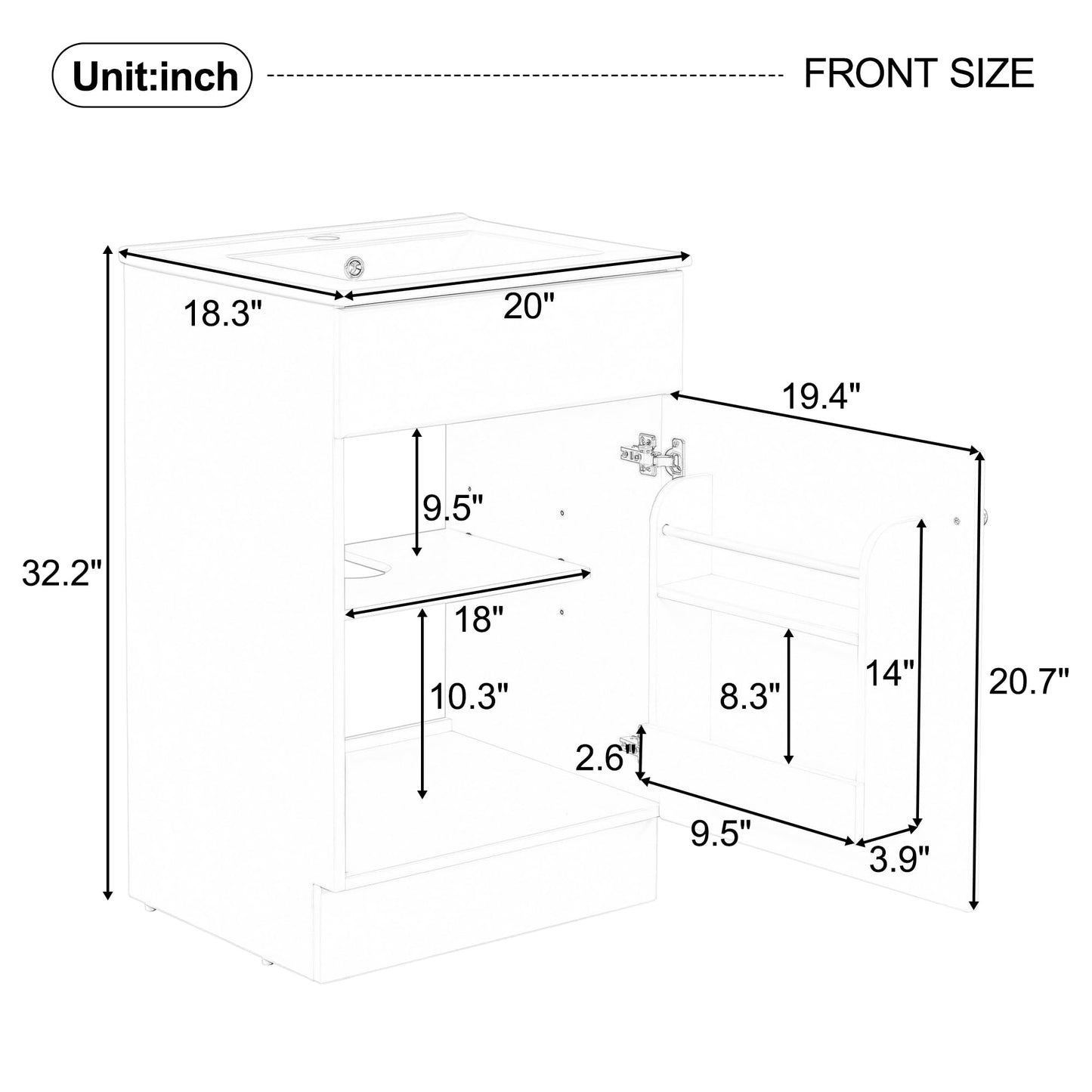 Christopher Knight Home Vanes Wood Frame 20" Bathroom Vanity with Ceramic Sink, Cabinet with Soft-Closing Door Shelf and Adjustable Shelf, Open Back, Metal Hardware, Storage/Organizer, Black