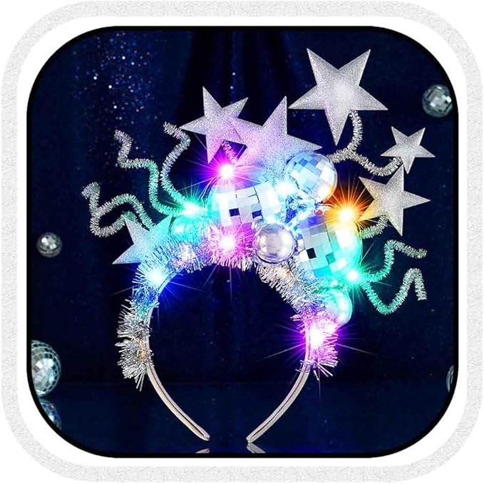 CLOACE Light Up Headband LED Disco Ball Headbands Glitter Star Hair Band Rave Party Festival Carnival Hair Accessories for...